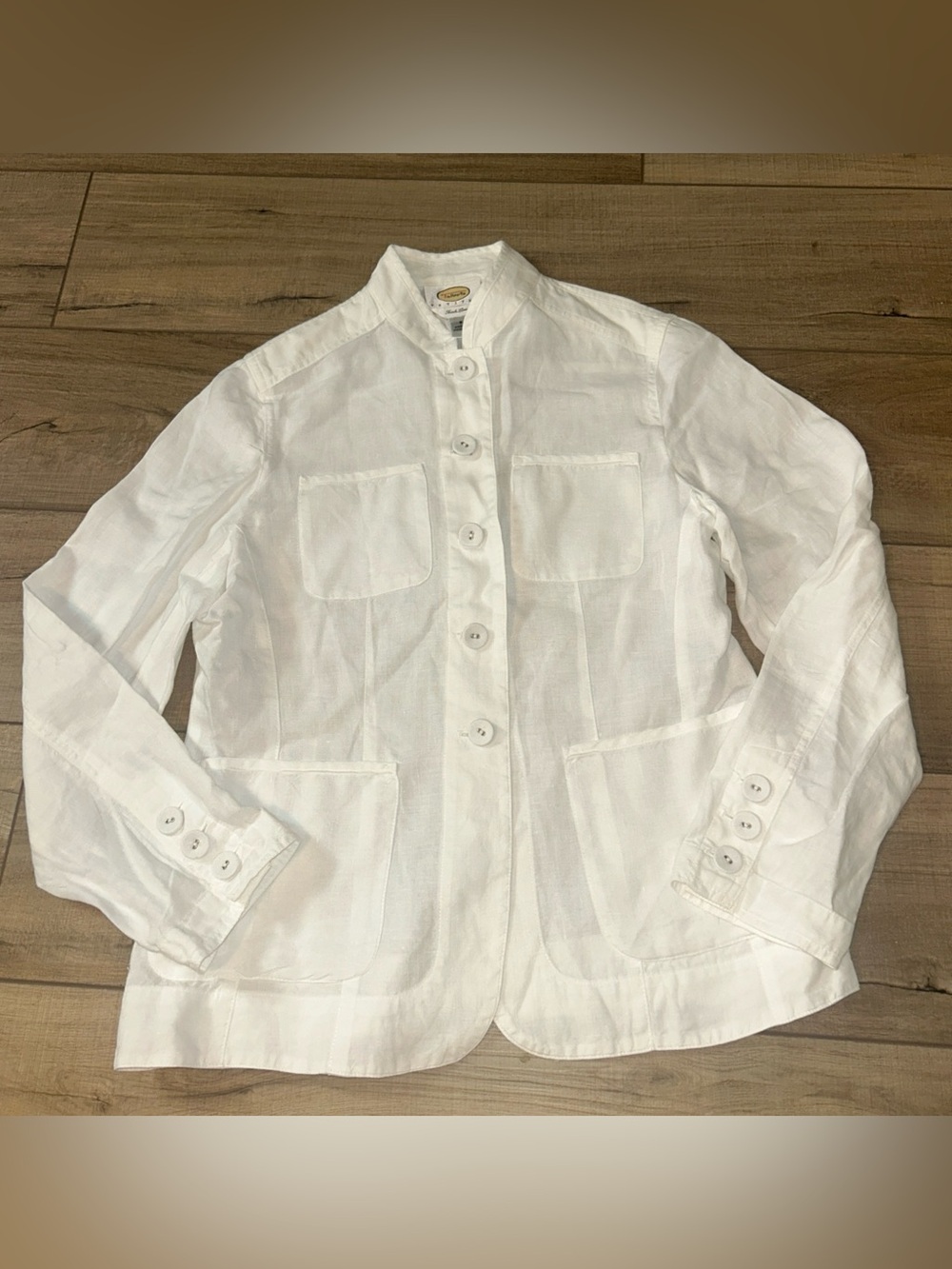 Talbots Irish Linen Jacket Front Pockets Full Button White 4th Of July Womens 8